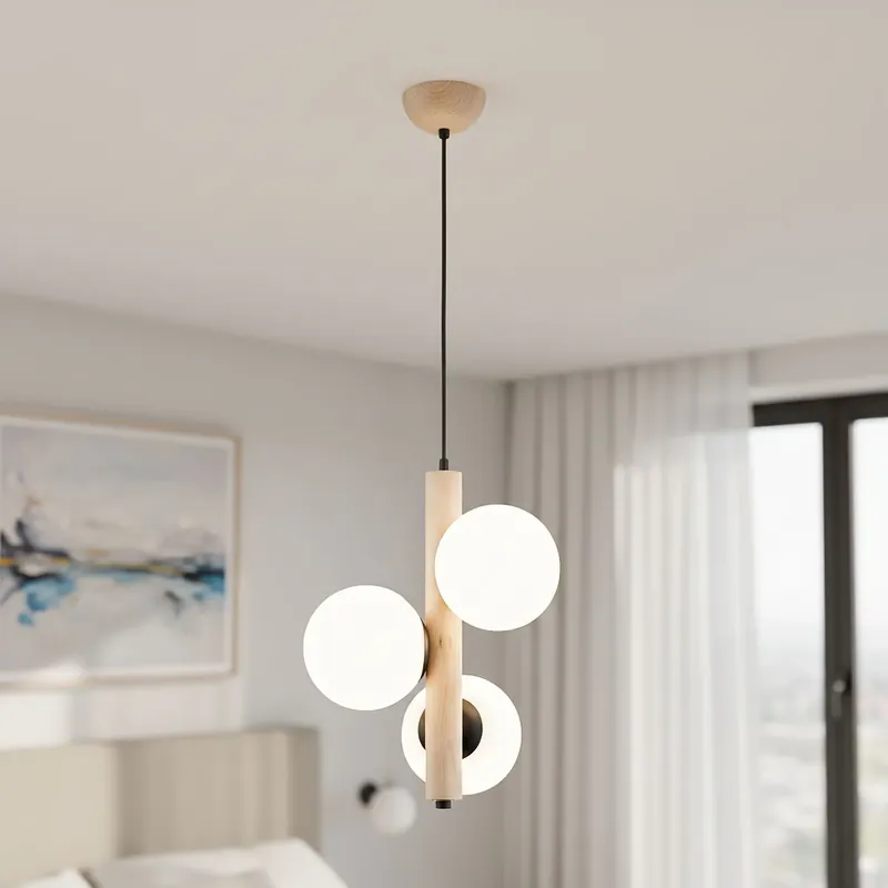 Wyjątkowa oferta Kanet Black lampa wisząca 3punktowa czarna/drewno naturalne 62289