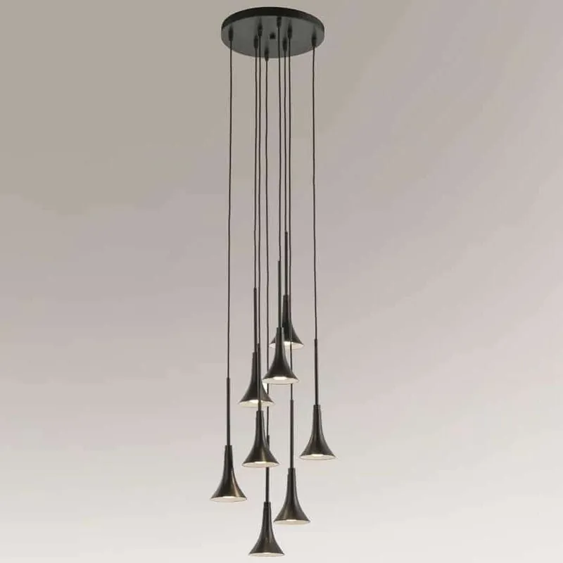 Wysoka jakość Wisząca LAMPA industrialna KANZAKI 7942 Shilo metalowa OPRAWA kaskada zwis LED 36W 3000K okrągły czarny