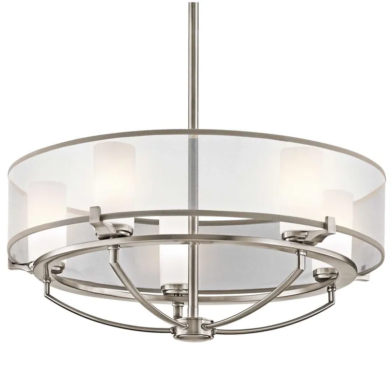 LAMPA sufitowa SALDANA KLSALDANA5 Elstead KICHLER plafon OPRAWA metalowa organza okrągła nikiel biała Najlepsza cena