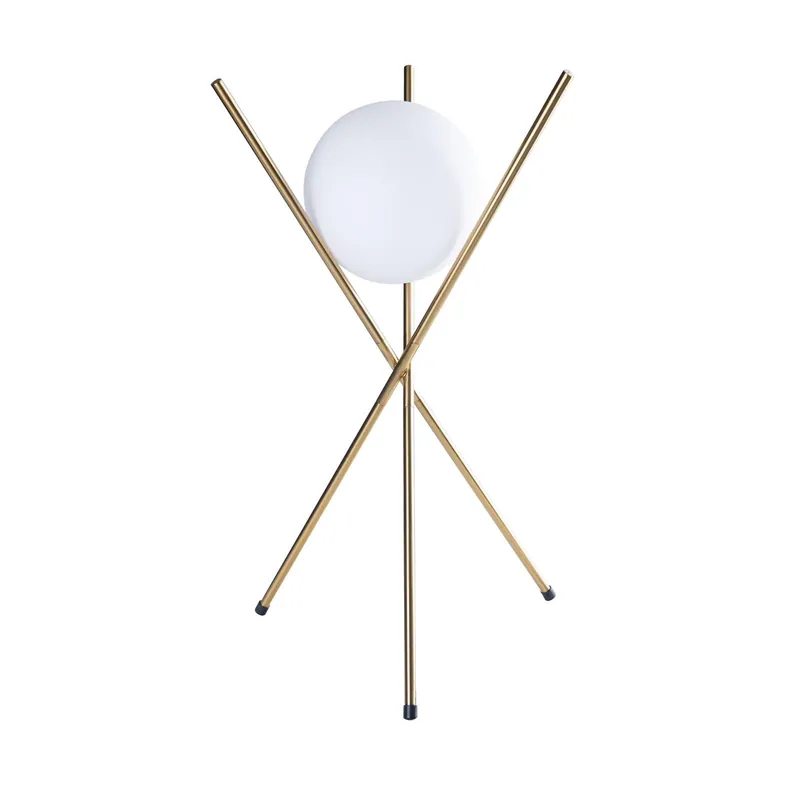 Kup teraz Stojąca LAMPA stołowa XENA T0044 Maxlight loftowa LAMPKA metalowe pręty szklana kula mosiądz biała