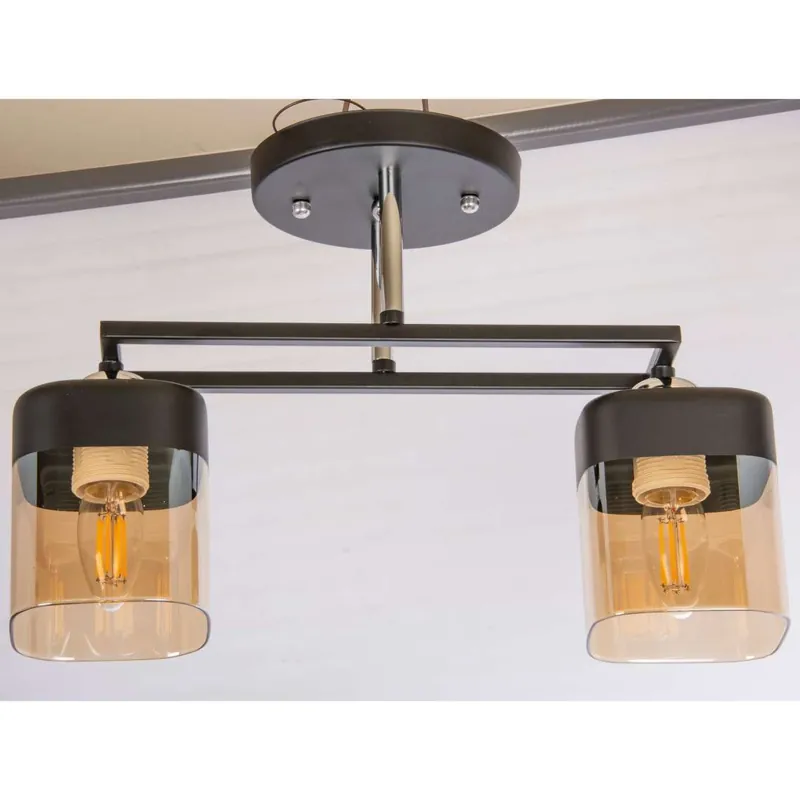 Industrialna LAMPA sufitowa VEN M225B/2 szklana czarna miodowa Bestseller