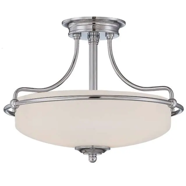 Nowy Plafon LAMPA sufitowa QZGRIFFINSFSC Elstead QUOIZEL szklana OPRAWA okrągła antyczna polerowany chrom biała