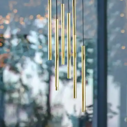 Tylko do końca tygodnia Lampa wisząca AKADI 0136 metalowa tuby zwis kaskada czarny złoty