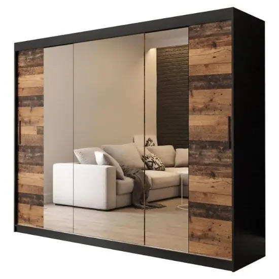 Szafa Old Wood T2 250 Czarny/Old Style/Lustro Bezpieczna płatność
