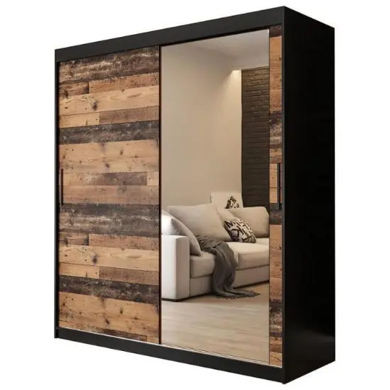Szafa Old Wood T2 180 Czarny/Old Style/Lustro Super okazja