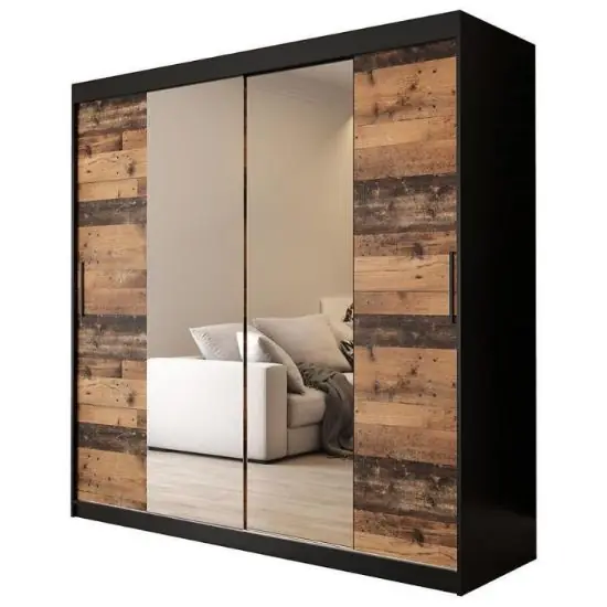 Szafa Old Wood T1 200 Czarny/Old Style/Lustro Ekspresowa dostawa