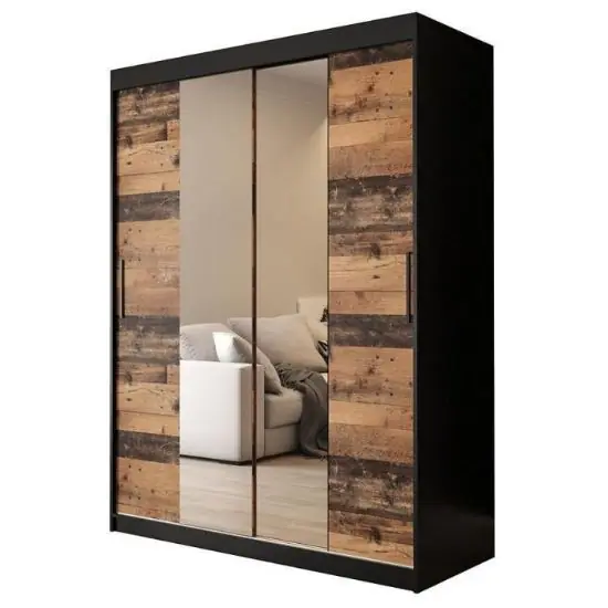 Bezpieczne zakupy Szafa Old Wood T1 150 Czarny/Old Style/Lustro