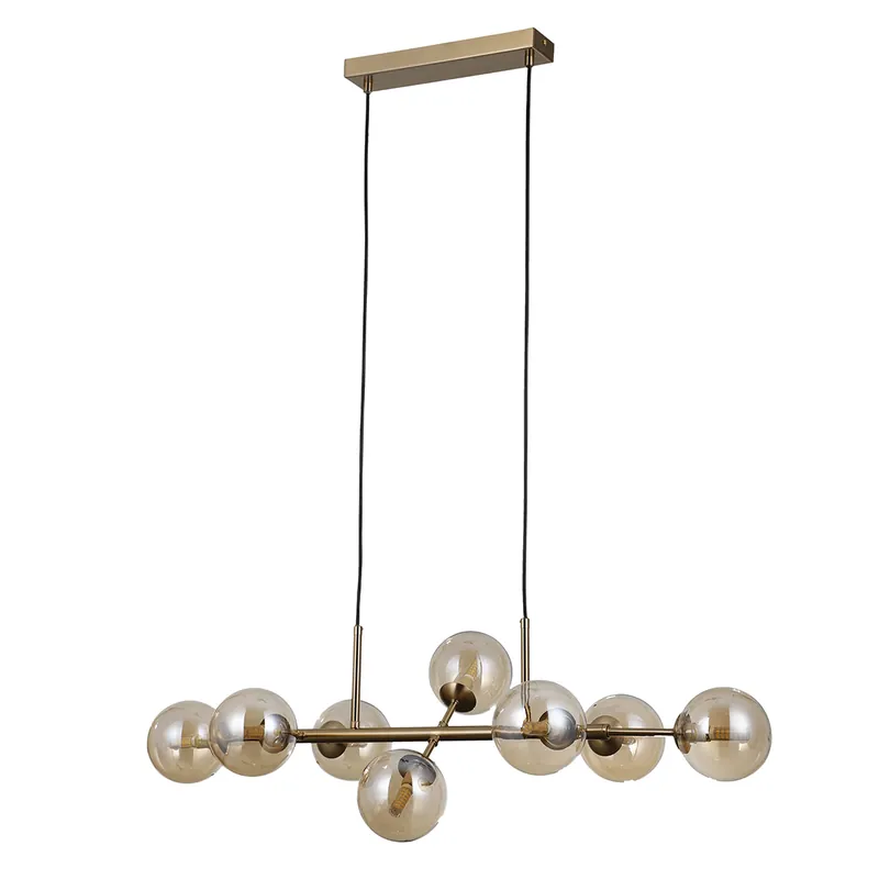 Lampa wisząca Erimida PND-2244-8A-HBR oprawa w kolorze mosiądzu z bursztynowymi kloszami ITALUX Hit sprzedaży