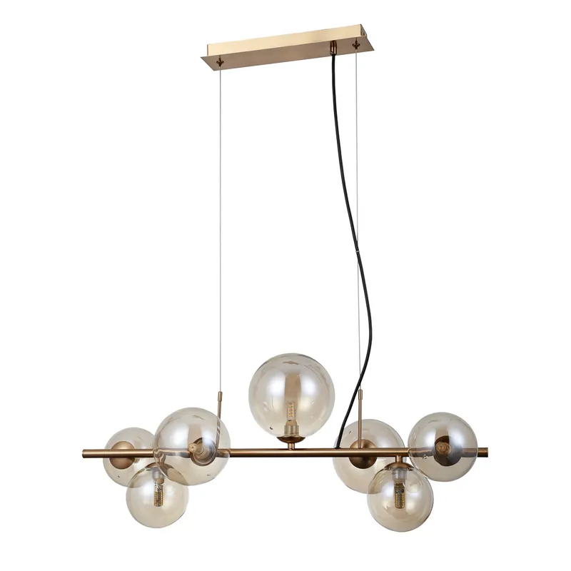 Lampa wisząca Canello PND-406007-7-HBR oprawa w kolorze mosiądzu z bursztynowymi kloszami ITALUX Darmowa dostawa