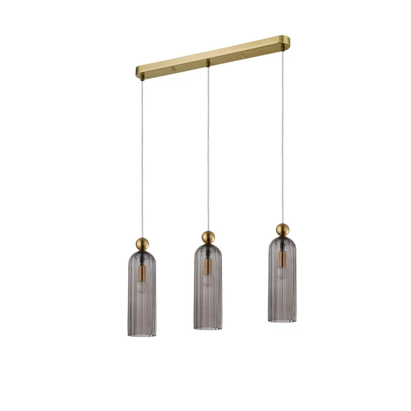 Oferta czasowa Lampa wisząca Piega 3 LP-939/3L smoked oprawa w kolorze złotym z dymionymi kloszami LIGHT PRESTIGE