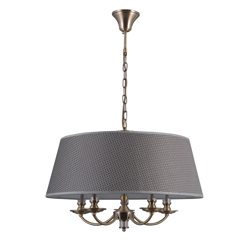 Lampa wisząca Zanobi PND-43272-5A oprawa w kolorze antycznego brązu z szarym abażurem ITALUX Łatwy zwrot
