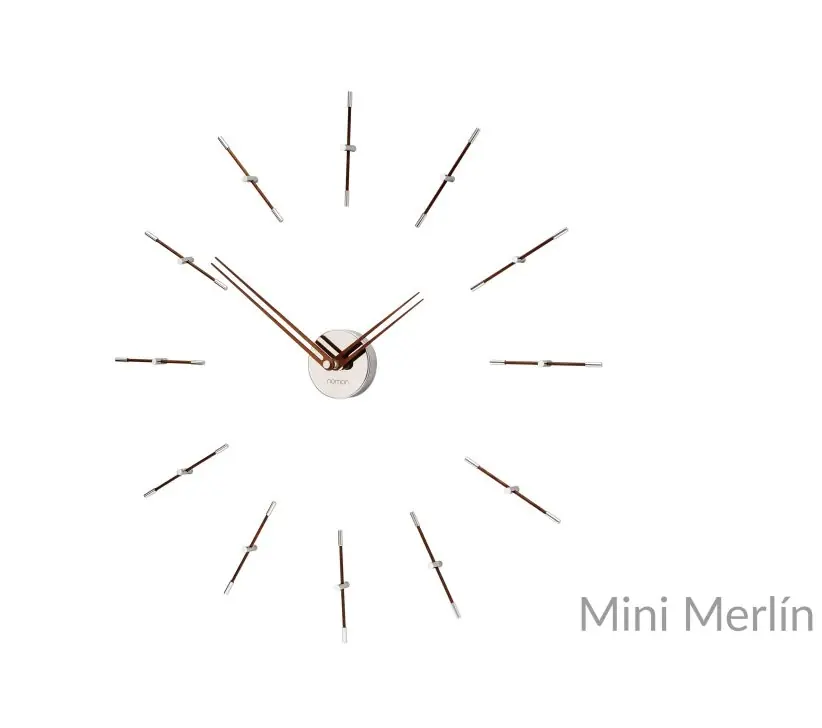 Najlepsza cena Zegar ścienny MINI MERLIN N MMN12 w kolorze drewna orzechowego i chromu NOMON